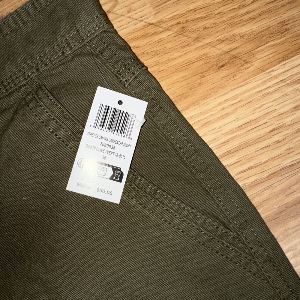 Caterpillar Stretch Canvas Carpenter Shorts Mens 36 Dusty Olive Summer NWT - Picture 2 of 6